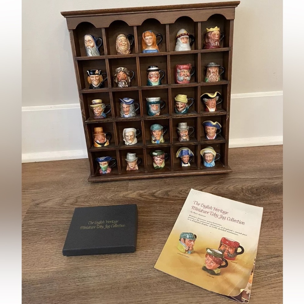 Vintage English heritage miniature Toby jug collection set of 25 w/authenticity